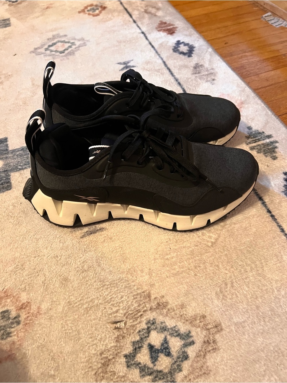 Reebok Black and Cream Zig Kinetica Edge Athletic Sneakers